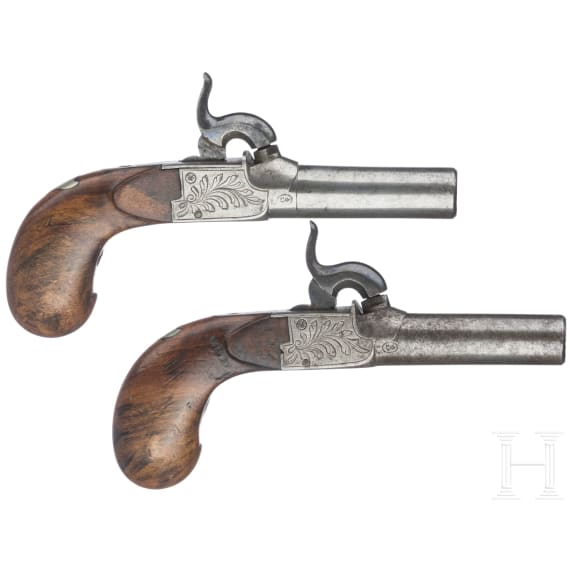 A pair of percussion boxlock pistols, Liege, circa 1840