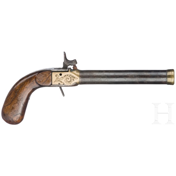A boxlock pistol, probably Belgian, circa 1840