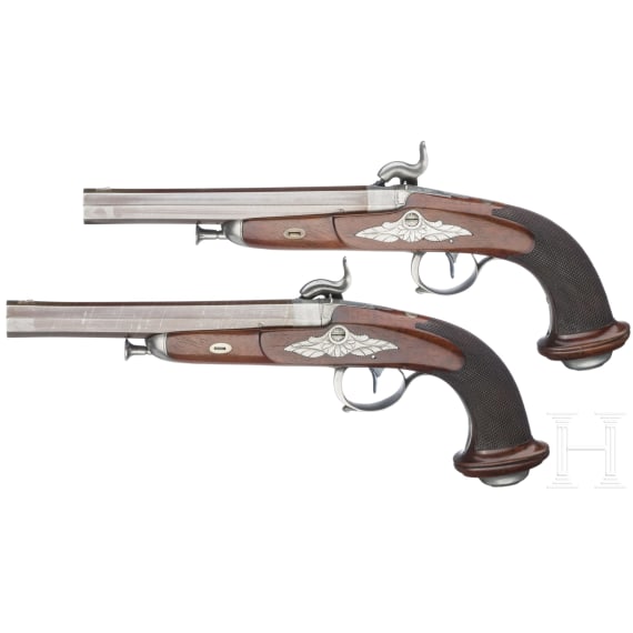 A cased pair of Belgian percussion pistols, ca. 1840