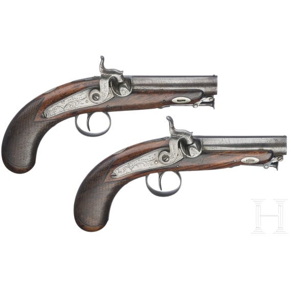 A cased pair of traveler's percussion pistols by Barnett, circa 1840