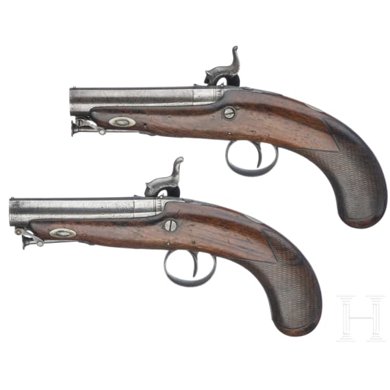 A cased pair of traveler's percussion pistols by Barnett, circa 1840