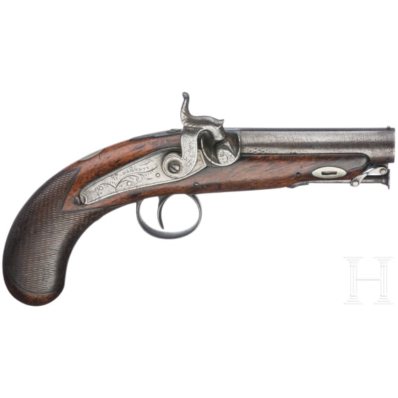 A cased pair of traveler's percussion pistols by Barnett, circa 1840