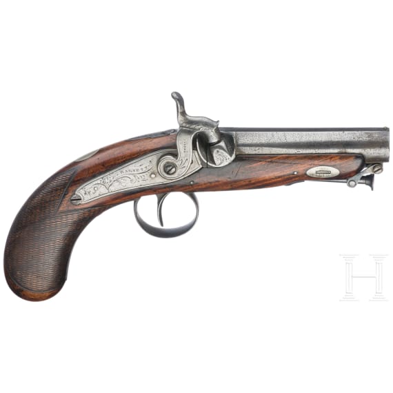 A cased pair of traveler's percussion pistols by Barnett, circa 1840