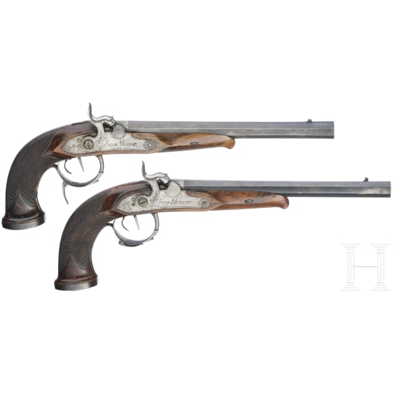 A pair of German percussion target pistols, Jacob Musich, circa 1840