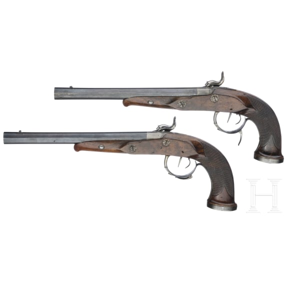 A pair of German percussion target pistols, Jacob Musich, circa 1840