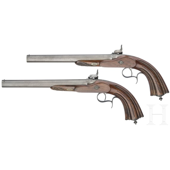 A pair of cased percussion pistols by Francis Marquis, Paris, circa 1840/50