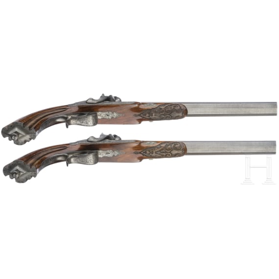 A pair of cased percussion pistols by Francis Marquis, Paris, circa 1840/50