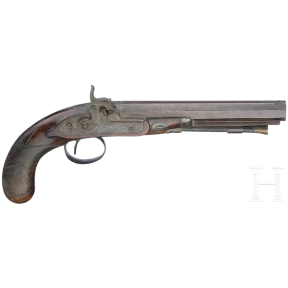 A cased pair of percussion pistols by Conway in Manchester, ca. 1840/50