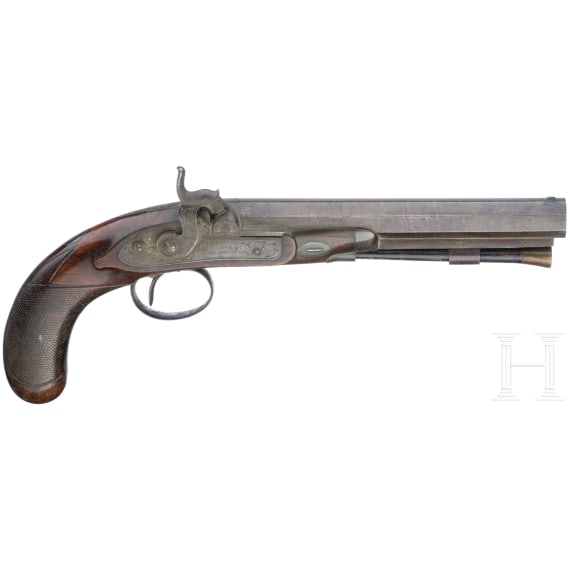 A cased pair of percussion pistols by Conway in Manchester, ca. 1840/50