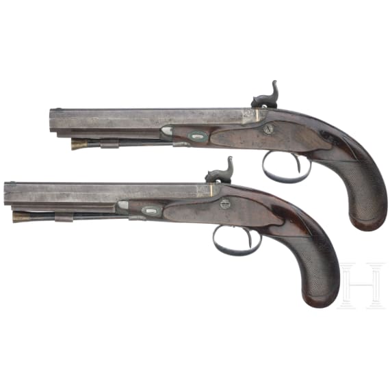 A cased pair of percussion pistols by Conway in Manchester, ca. 1840/50