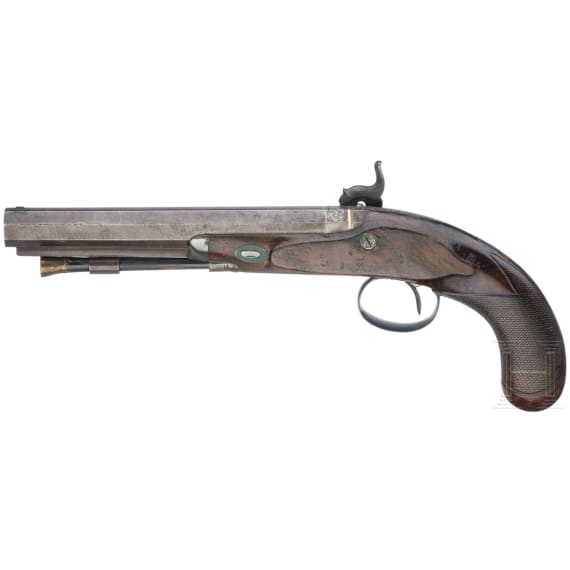 A cased pair of percussion pistols by Conway in Manchester, ca. 1840/50