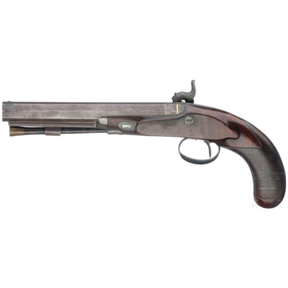A cased pair of percussion pistols by Conway in Manchester, ca. 1840/50