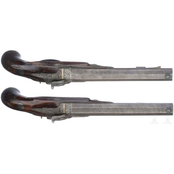 A cased pair of percussion pistols by Conway in Manchester, ca. 1840/50
