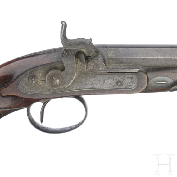 A cased pair of percussion pistols by Conway in Manchester, ca. 1840/50