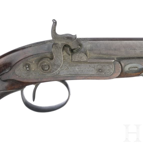 A cased pair of percussion pistols by Conway in Manchester, ca. 1840/50