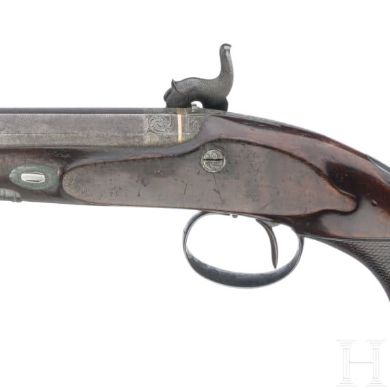 A cased pair of percussion pistols by Conway in Manchester, ca. 1840/50
