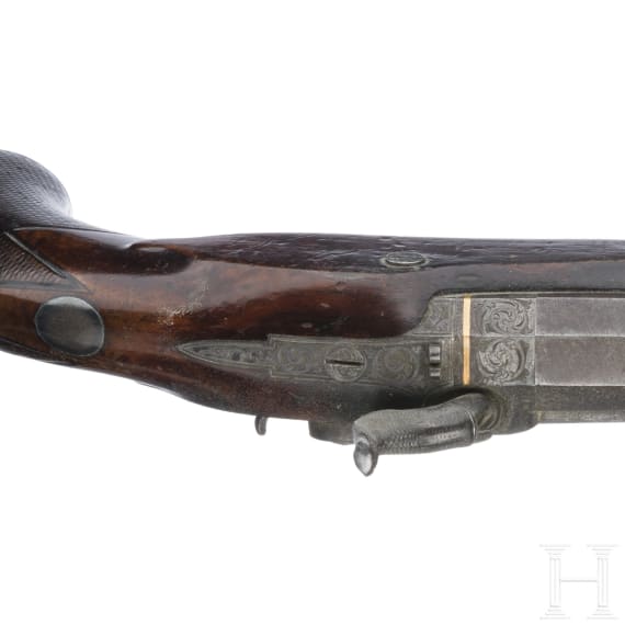 A cased pair of percussion pistols by Conway in Manchester, ca. 1840/50