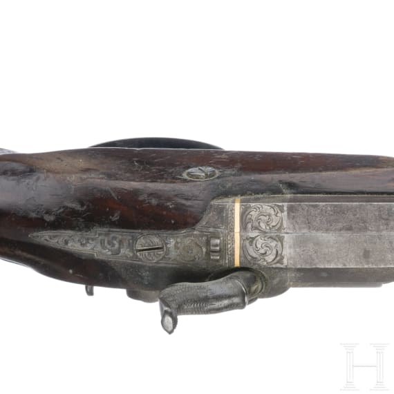 A cased pair of percussion pistols by Conway in Manchester, ca. 1840/50