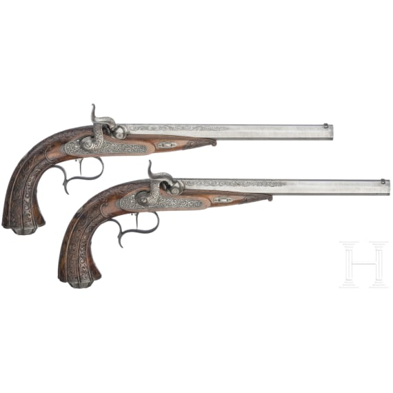 A pair of fine percussion pistols by Johann Adam Kuchenreuter in Regensburg, circa 1850