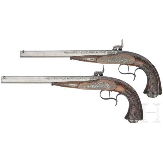 A pair of fine percussion pistols by Johann Adam Kuchenreuter in Regensburg, circa 1850