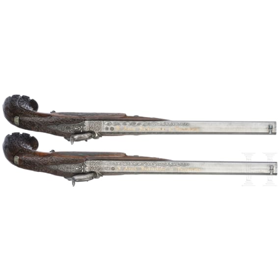 A pair of fine percussion pistols by Johann Adam Kuchenreuter in Regensburg, circa 1850