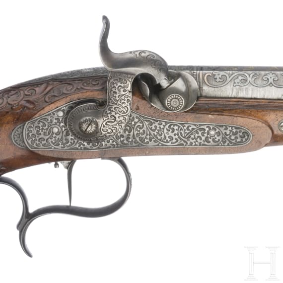A pair of fine percussion pistols by Johann Adam Kuchenreuter in Regensburg, circa 1850