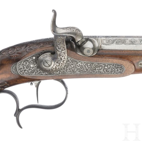 A pair of fine percussion pistols by Johann Adam Kuchenreuter in Regensburg, circa 1850