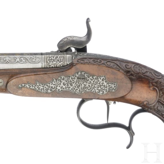 A pair of fine percussion pistols by Johann Adam Kuchenreuter in Regensburg, circa 1850