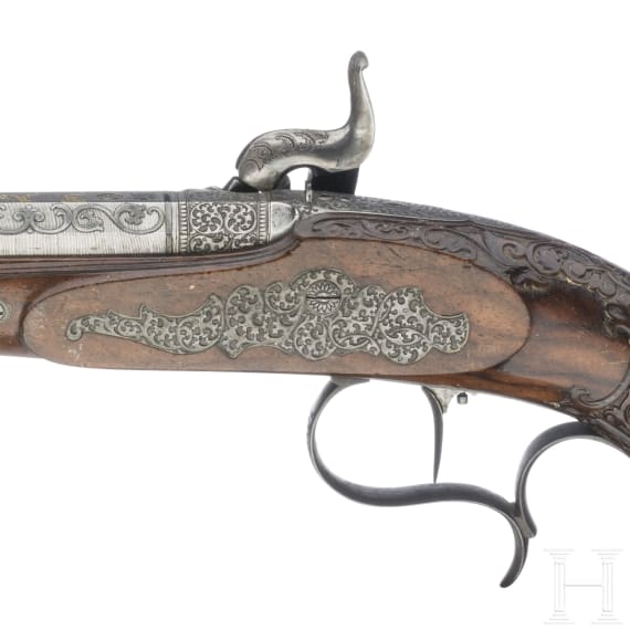 A pair of fine percussion pistols by Johann Adam Kuchenreuter in Regensburg, circa 1850