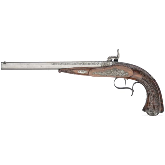 A pair of fine percussion pistols by Johann Adam Kuchenreuter in Regensburg, circa 1850