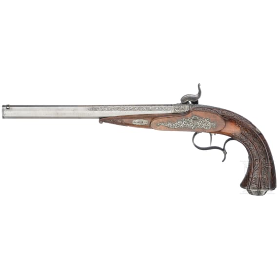 A pair of fine percussion pistols by Johann Adam Kuchenreuter in Regensburg, circa 1850
