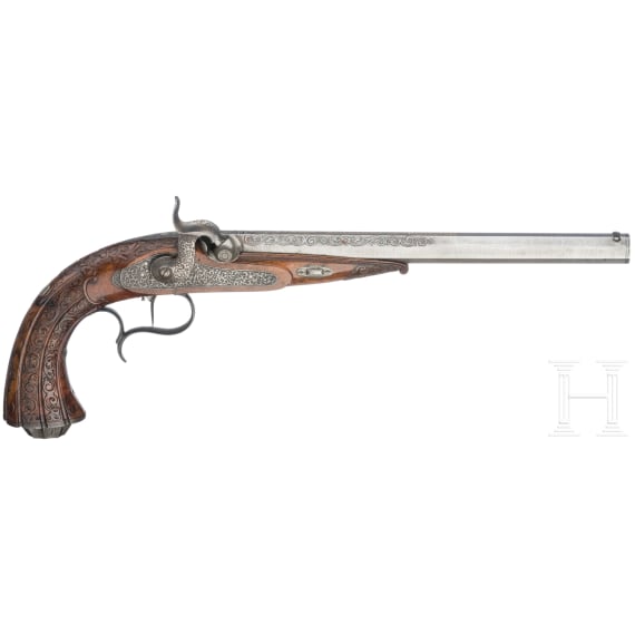 A pair of fine percussion pistols by Johann Adam Kuchenreuter in Regensburg, circa 1850