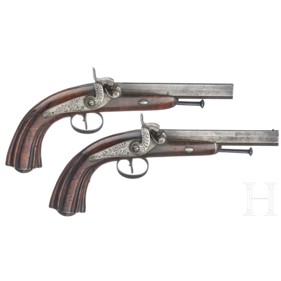 A pair of percussion pistols, Li&egrave;ge, circa 1850