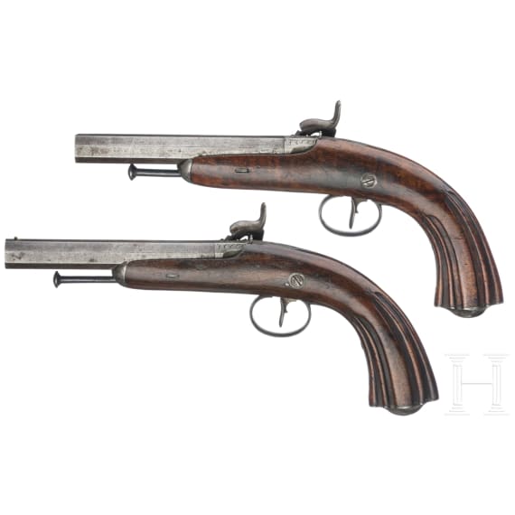 A pair of percussion pistols, Li&egrave;ge, circa 1850