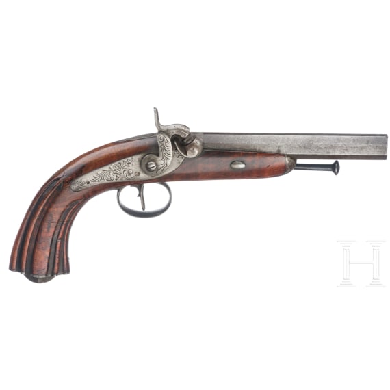 A pair of percussion pistols, Li&egrave;ge, circa 1850