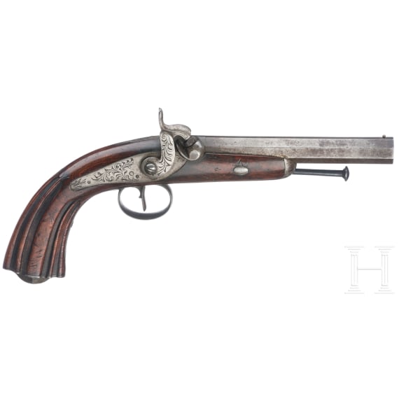 A pair of percussion pistols, Li&egrave;ge, circa 1850