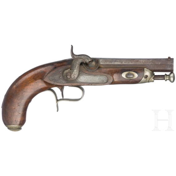 A Swiss percussion pistol by Johann Kneub&uuml;hler in Freiburg, circa 1850