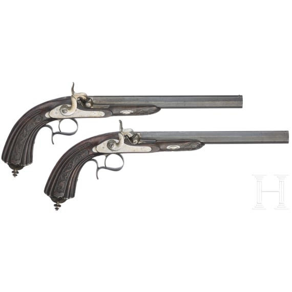 A pair of French percussion target pistols, circa 1850