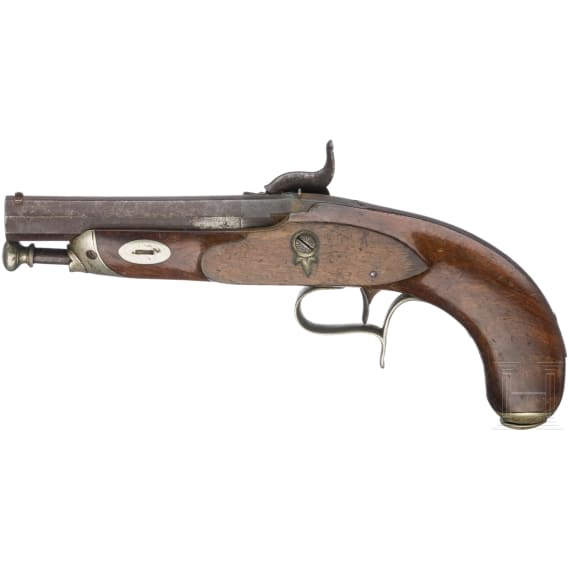 A Swiss percussion pistol by Johann Kneub&uuml;hler in Freiburg, circa 1850