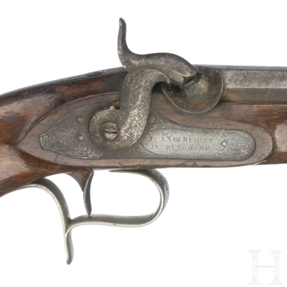 A Swiss percussion pistol by Johann Kneub&uuml;hler in Freiburg, circa 1850