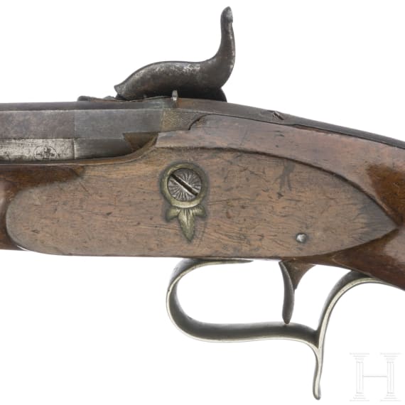 A Swiss percussion pistol by Johann Kneub&uuml;hler in Freiburg, circa 1850