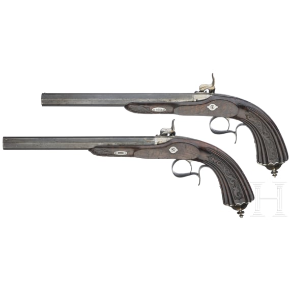 A pair of French percussion target pistols, circa 1850