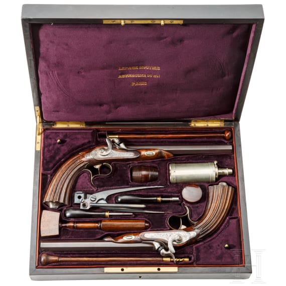 A pair of cased percussion pistols by Lepage Moutier, Paris, circa 1850