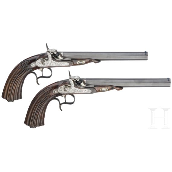 A pair of cased percussion pistols by Lepage Moutier, Paris, circa 1850