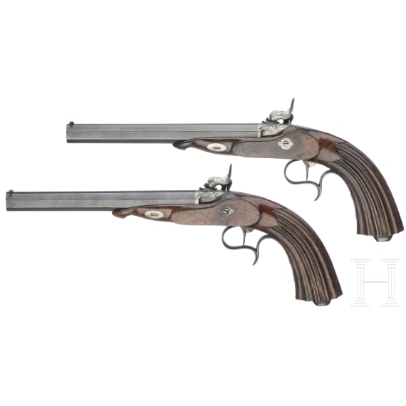 A pair of cased percussion pistols by Lepage Moutier, Paris, circa 1850