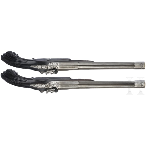 A pair of cased percussion pistols by Brun, Paris, circa 1850