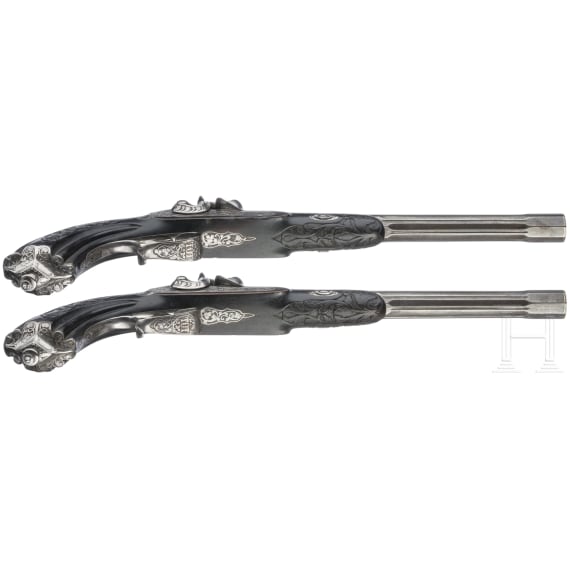 A pair of cased percussion pistols by Brun, Paris, circa 1850