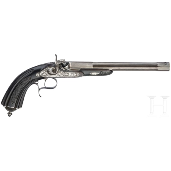 A pair of cased percussion pistols by Brun, Paris, circa 1850