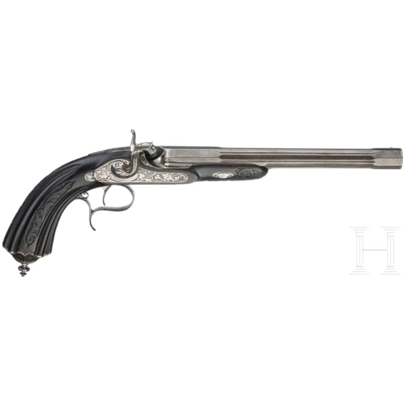 A pair of cased percussion pistols by Brun, Paris, circa 1850