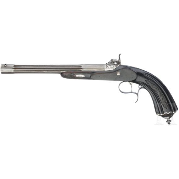 A pair of cased percussion pistols by Brun, Paris, circa 1850